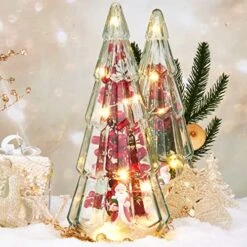 Dohance 11" LED Tower Glass Desktop Christmas Tree, Glass Xmas Tree Christmas Ornaments Set With Artificial Berries And Xmas Old Man Decor, 2 Style LED Modes, Home Table Decor Festive Gift -National Tree Company Sale Shop 513ECiuMWTL