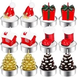 12 Pieces Christmas Tealight Candles Handmade Delicate Santa Claus, Snowman, Pine Cones, Christmas Tree, Shoes, House, Santa Hat Candles, Christmas Home Decorations (Chic Style) -National Tree Company Sale Shop 513klnzblcL. AC