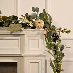 Valery Madelyn 6 Feet Fall Garland, Hanging Artificial Eucalyptus Garland With White Pumpkin Pinecone Berries Leaves, Autumn Garland Thanksgiving Decor For Mantle Outdoor Home Party Fireplace Door -National Tree Company Sale Shop 514IvslgcuL