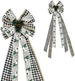 MOLILI Christmas Tree Topper Bows With Long Streamers,44.5x13 Inches Red Truck Buffalo Plaid Ribbon Bow Christmas Decorations,Rustic Farmhouse Banister Christmas Tree Ornament Red -National Tree Company Sale Shop 514KUFhIY L. AC