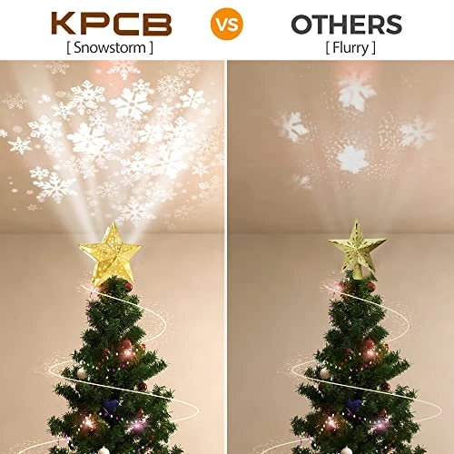 KPCB Christmas Tree Topper Lighted Decoration, Star Tree Topper With Gold Plated Finish, Tree Toppers Christmas Decorations With Snowstorm Projection 5 KPCB Christmas Tree Topper Lighted Decoration, Star Tree Topper With Gold Plated Finish, Tree Toppers Christmas Decorations With Snowstorm Projection - Image 3