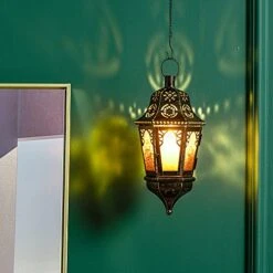 DECORKEY Ramadan Candle Lantern Decorative, Vintage Decorative Hanging Lantern For Home Outdoor Patio, Metal Christmas Candle Holders (Amber) -National Tree Company Sale Shop 514WSXk2vjL