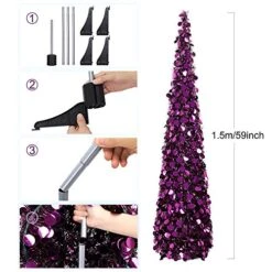 MACTING 5ft Pop Up Christmas Tinsel Tree With Stand Easy-Assembly Tinsel Coastal Glittery Plump Foil Sequin Christmas Tree For Holiday Xmas Decorations (Purple) -National Tree Company Sale Shop 515TZNhbZJL
