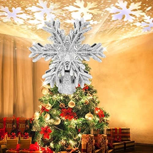 LIKYUU Christmas Tree Topper,Gold Christmas Tree Topper Lighted With LED Rotating Snowflake Projector Lights 3D Lighted Ornaments Festival Lights Christmas Tree Decorations 10 LIKYUU Christmas Tree Topper,Gold Christmas Tree Topper Lighted With LED Rotating Snowflake Projector Lights 3D Lighted Ornaments Festival Lights Christmas Tree Decorations - Image 8