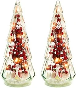 Dohance 11" LED Tower Glass Desktop Christmas Tree, Glass Xmas Tree Christmas Ornaments Set With Artificial Berries And Xmas Old Man Decor, 2 Style LED Modes, Home Table Decor Festive Gift -National Tree Company Sale Shop 516APgCQF7L. AC