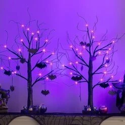 Vanthylit Halloween Tree Decorations, Glittered Black Spooky Tree With Purple Lights And Bat Decorations, Battery Powered Timer Tabletop Tree For Halloween Decorations Indoor Outdoor (2FT, 24LED) -National Tree Company Sale Shop 516BGGqSTbL. AC