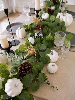 Party Joy 8.8FT Artificial Eucalyptus Garland With White Pumpkins For Fall Decor, Plaid Pumpkins Pinecones Berries Fall Decorations For Home, Wedding Thanksgiving Table Runner Farmhouse Decor -National Tree Company Sale Shop 516XiFPmpJL
