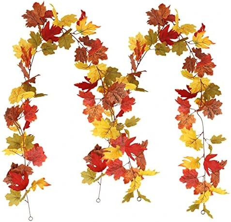 HomEdge Artificial Maple Leaves Garland, 2 Packs 5.8 Ft Fall Hanging Vine Garland For Thanksgiving Christmas Decor-Orange+Green+Red+Brown+Yellow 8 HomEdge Artificial Maple Leaves Garland, 2 Packs 5.8 Ft Fall Hanging Vine Garland For Thanksgiving Christmas Decor-Orange+Green+Red+Brown+Yellow - Image 6