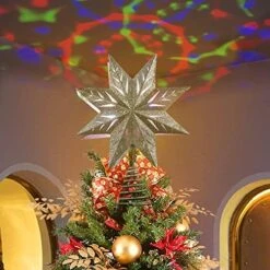GUOOU Christmas Tree Topper, 11.4 Inch Christmas Tree Star Topper With Rotating Magic Rainbow LED Lights, Plug In Lighted Christmas Tree Ornament, Metal Christmas Tree Decorations (Silver) -National Tree Company Sale Shop 517AqX65vL. AC