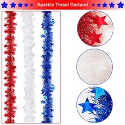 49.2 Ft Patriotic Tinsel Garland Decorations (3 Pack, 16.4 Ft Each), Red White Blue With Stars Metallic Tinsel Twist Garland, For Memorial Day 4th Of July Decorations For The Home Outdoor/Indoor -National Tree Company Sale Shop 517Sj0r8e2S