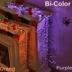 Hairui Halloween Garland With Lights 120 Orange And Purple Bi-Color Fairy Lights 8 Functions, Lighted Black Garland Battery Operated For Indoor Outdoor Home Halloween Decoration -National Tree Company Sale Shop 517Ww6AVBcL