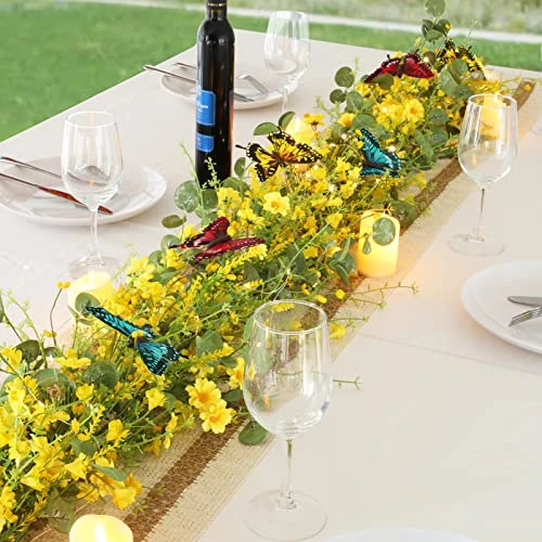 6FT Artificial Daisy Garland, Fake Flowers Eucalyptus Greenery And Mixed Flowers Vines With Butterflies And Light String, Spring/Summer Front Door Garland For Wedding Home Wall Indoor Front Door Decor 7 6FT Artificial Daisy Garland, Fake Flowers Eucalyptus Greenery And Mixed Flowers Vines With Butterflies And Light String, Spring/Summer Front Door Garland For Wedding Home Wall Indoor Front Door Decor - Image 5