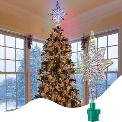 Christmas Star Tree Topper Lighted Bethlehem Star Tree Topper 360° Rotating 8-Point Christmas Glitter Star Ornament With 20 LED Multicolor Lights Plug In For Christmas Tree Decoration (Silver) -National Tree Company Sale Shop 517eV82HANL