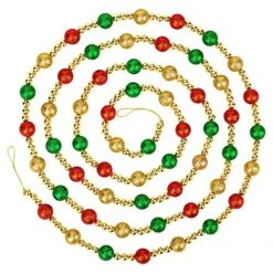 9 Foot Multi Color Glitter Christmas Garland | Multicolor Beaded Christmas Tree Garland For Retro Vintage Candy Trees | Garland Christmas Decorations For Indoor Use | Red Gold Green Beads