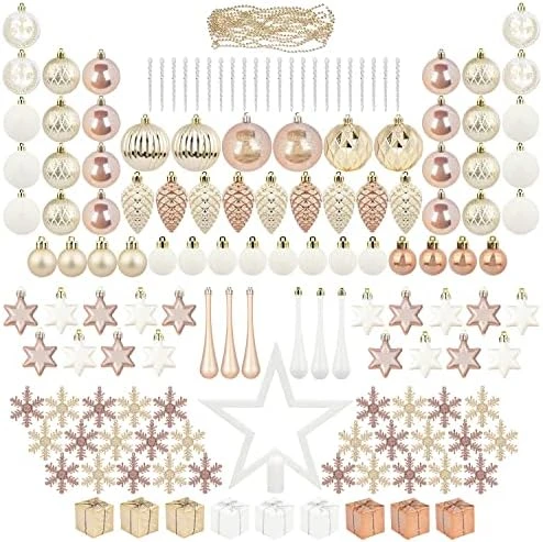 ITART 127ct Christmas Tree Ornaments Decorations Assortment Including Tree Topper Balls Snowflakes Stars Pine Cones Miniature Gift Boxes And Beads Garlands Finial (Black And White) 12 ITART 127ct Christmas Tree Ornaments Decorations Assortment Including Tree Topper Balls Snowflakes Stars Pine Cones Miniature Gift Boxes And Beads Garlands Finial (Black And White) - Image 10