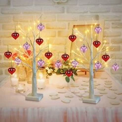 2 Pack Prelit White Birch Tree -2FT Valentines Tree With 10 Pink & Red Heart-Shaped Ornaments, 24 Warm White LED, Battery Operated, 6-Hours Timer, Tabletop Lamp For Home Party Wedding Xmas Decor -National Tree Company Sale Shop 518DjW4576L. AC