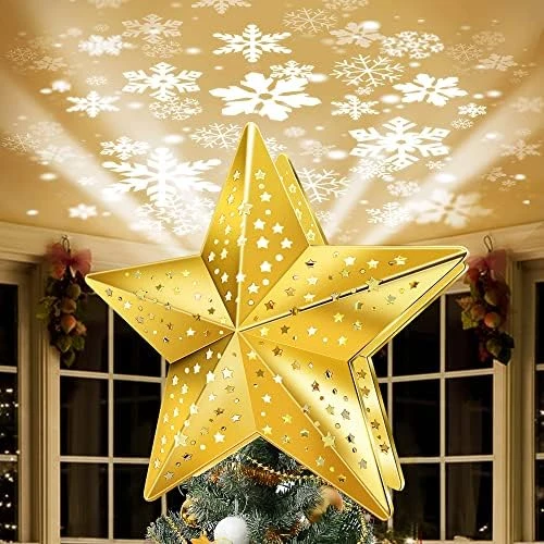 KPCB Christmas Tree Topper Lighted Decoration, Star Tree Topper With Gold Plated Finish, Tree Toppers Christmas Decorations With Snowstorm Projection 9 KPCB Christmas Tree Topper Lighted Decoration, Star Tree Topper With Gold Plated Finish, Tree Toppers Christmas Decorations With Snowstorm Projection - Image 7