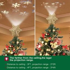 DG-Direct Christmas Tree Topper Lighted With Golden Snowflake Projector, Led Rotating Magic Snowflake, 3D Hollow Glitter Lighted Gold Snow Tree Topper For Christmas Tree Decorations -National Tree Company Sale Shop 518Pwue5plL