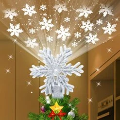 SXSGSM Christmas Tree Topper Lights, Snowflake Tree Topper With Magic Rotating Snowflake Projector, 3D Glitter Projector Xmas Tree Topper For Christmas Tree Decorations (Silver)