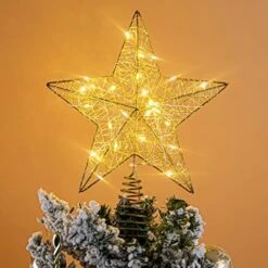 Illuminated Christmas Tree Topper Star Ornaments Battery Operated With Exquisite Gold Beads Warm Lights Treetop For Xmas Decorations Holiday Seasonal Decor -National Tree Company Sale Shop 519H o2P5L. AC