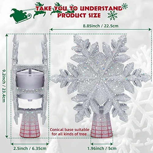 Christmas Tree Topper Lighted, Snowflake Tree Topper Projector With LED Rotating, 3D Hollow Glitter Sliver Lighted Tree Topper Star, Xmas Tree Topper Star For Christmas Tree Decorations (Silver) 4 Christmas Tree Topper Lighted, Snowflake Tree Topper Projector With LED Rotating, 3D Hollow Glitter Sliver Lighted Tree Topper Star, Xmas Tree Topper Star For Christmas Tree Decorations (Silver) - Image 2