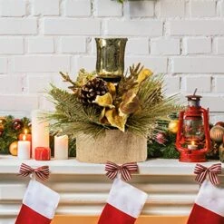 TWINCODECOR Christmas Décor Candle Holder – Xmas Themed Candle Holder Pine Cones And Red Berry Table Centerpiece With 1 Candle Holders For Festival Home Decoration 15" X 15" X 10"(Exclude Candles) -National Tree Company Sale Shop 519jmZ6W69L