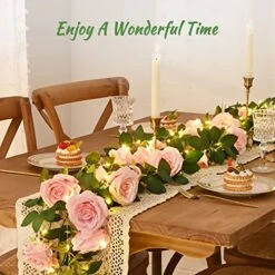 Yastouay 2Pcs 13.5Ft Pink Flower Garland With 2Pcs Lights, Butterfly Artificial Rose Garland Fake Rose Vines Flower Vines For Backdrop Wedding Table Centerpiece Decoration Baby Shower Room Decor -National Tree Company Sale Shop 519sPdKs0rL