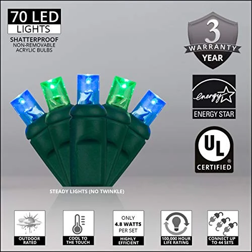 70 5mm Green And Blue LED Christmas Mini Light Set, 24' Blue LED Christmas Lights Green Christmas Lights LED Holiday Lights Outdoor Christmas String Lights 4 70 5mm Green And Blue LED Christmas Mini Light Set, 24' Blue LED Christmas Lights Green Christmas Lights LED Holiday Lights Outdoor Christmas String Lights - Image 2