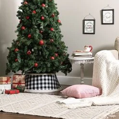 DII Christmas Tree Collar Decorative Cover For Metal Stand Of Artificial Or Live Holiday X-mas Tree , 18" Top Diameter, 24" Base Diameter, 12" Height, Farmhouse Buffalo Check, Black & White -National Tree Company Sale Shop 51AU7CeksOL