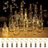 Wine Bottle Lights With Cork, 10 Pack 20 LED Waterproof Battery Operated Cork Lights, Silver Wire Mini Fairy Lights For Liquor Bottles DIY Party Bar Christmas Holiday Wedding Déco