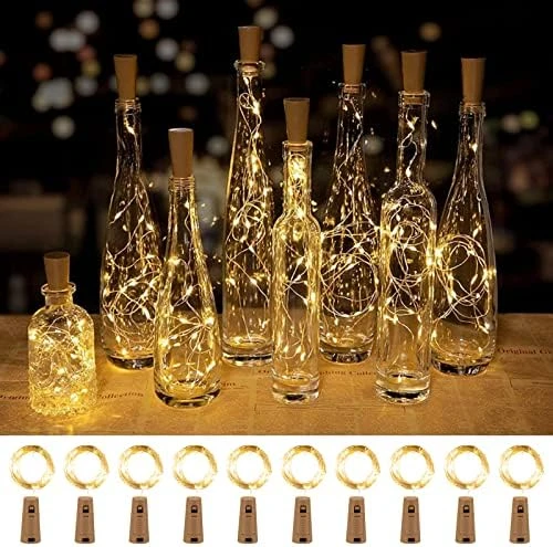 Wine Bottle Lights With Cork, 10 Pack 20 LED Waterproof Battery Operated Cork Lights, Silver Wire Mini Fairy Lights For Liquor Bottles DIY Party Bar Christmas Holiday Wedding Déco 8 Wine Bottle Lights With Cork, 10 Pack 20 LED Waterproof Battery Operated Cork Lights, Silver Wire Mini Fairy Lights For Liquor Bottles DIY Party Bar Christmas Holiday Wedding Déco - Image 6