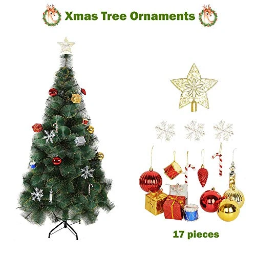 LUCKYERMORE 6ft Christmas Tree With 212 Gold Flocked Tips, Small Flock Xmas Tree With Christmas Tree Topper And Decorations 6 LUCKYERMORE 6ft Christmas Tree With 212 Gold Flocked Tips, Small Flock Xmas Tree With Christmas Tree Topper And Decorations - Image 4