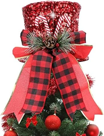 Christmas Tree Topper Hat, Homgaty Sequins Bling Bowler Derby Hat With Lattice Bow And Long Ribbon, Christmas Tree Decorations Topper Hat Ornament For Holiday Home Decor (Black) 9 Christmas Tree Topper Hat, Homgaty Sequins Bling Bowler Derby Hat With Lattice Bow And Long Ribbon, Christmas Tree Decorations Topper Hat Ornament For Holiday Home Decor (Black) - Image 7