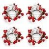 OYATON Christmas Votive Candle Holders With Pinecone Berry Candle Wreath Ring, Decorative Glass Tealight Candle Holder Set Of 4 For Home, Wedding, Living Room And Bedroom Decor(Exclude Candles)