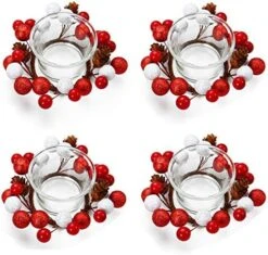 OYATON Christmas Votive Candle Holders With Pinecone Berry Candle Wreath Ring, Decorative Glass Tealight Candle Holder Set Of 4 For Home, Wedding, Living Room And Bedroom Decor(Exclude Candles) -National Tree Company Sale Shop 51BhfokIw6L. AC