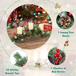 Goplus Artificial Christmas Centerpiece, Xmas Tabletop Decoration With 3 Candle Holders, Red Berries, Snowy Pine Cones, Christmas Triple Candelabrum For Dining Room Table, Fireplace Mantel -National Tree Company Sale Shop 51Bkazw5lKL