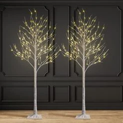 2 Pack 8FT Lighted Birch Tree 132 LED Artificial Tree For Decoration Inside And Outside, Home Patio Wedding Festival Christmas Decor, Warm White
