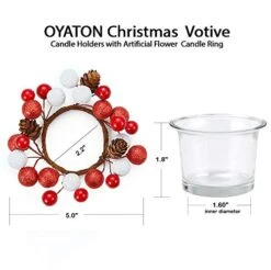 OYATON Christmas Votive Candle Holders With Pinecone Berry Candle Wreath Ring, Decorative Glass Tealight Candle Holder Set Of 4 For Home, Wedding, Living Room And Bedroom Decor(Exclude Candles) -National Tree Company Sale Shop 51Bz02F8r7L