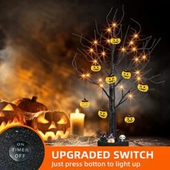 EAMBRITE Halloween Tree, 2FT Black Spooky Tree With 24 LED Orange Lights And 8 Pumpkins, Battery Operated Small Tabletop Black Tree With Timer For Halloween Decorations Christmas Room Home Fireplace -National Tree Company Sale Shop 51CSDbbxR1L