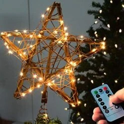 Kingleder Star Tree Toppers Christmas Decorations, Lighted Rustic Rattan Star With Battery Operated Copper Wire Lights For Christmas Tree Decorations(Warm White) -National Tree Company Sale Shop 51CWSnvNvL. AC