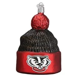 Old World Christmas University Of Wisconsin Badgers Glass Blown Ornaments For Christmas Tree Beanie