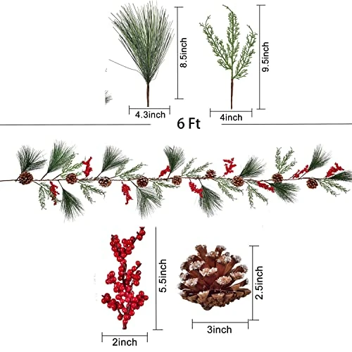 Artiflr 6 Feet Christmas Pine Garland With Spruce Cypress Berries Frosted Pinecones Winter Artificial Greenery Garland For Holiday Season Mantel Fireplace Table Runner Centerpiece Decoration 5 Artiflr 6 Feet Christmas Pine Garland With Spruce Cypress Berries Frosted Pinecones Winter Artificial Greenery Garland For Holiday Season Mantel Fireplace Table Runner Centerpiece Decoration - Image 3