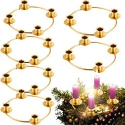 6 Pieces Christmas Advent Wreath Ring Advent Ring Candle Holder Gold Candle Wreaths Rings Xmas Metal Wrought Iron Candlestick Taper Metal Candle Holder For Christmas Advent Home Table Decorations