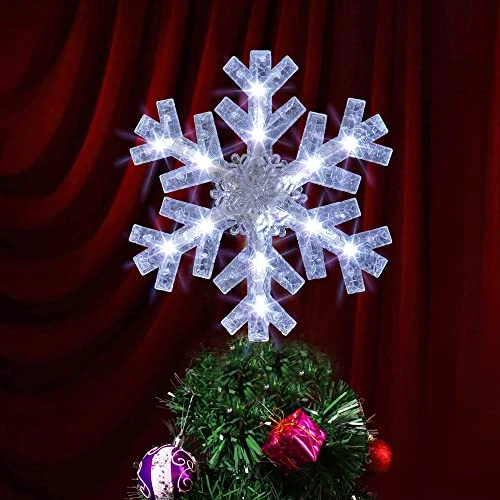 Dazzle Bright Snowflake Christmas Tree Topper, 9 Inch Christmas Tree Topper Ornament With 15 White LED Lights, Lighted Tree Topper Christmas Decorations For Xmas Indoor Holiday Decor 3 Dazzle Bright Snowflake Christmas Tree Topper, 9 Inch Christmas Tree Topper Ornament With 15 White LED Lights, Lighted Tree Topper Christmas Decorations For Xmas Indoor Holiday Decor