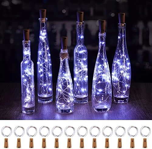 Wine Bottle Lights With Cork, 10 Pack 20 LED Waterproof Battery Operated Cork Lights, Silver Wire Mini Fairy Lights For Liquor Bottles DIY Party Bar Christmas Holiday Wedding Déco 10 Wine Bottle Lights With Cork, 10 Pack 20 LED Waterproof Battery Operated Cork Lights, Silver Wire Mini Fairy Lights For Liquor Bottles DIY Party Bar Christmas Holiday Wedding Déco - Image 8