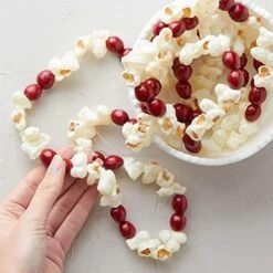 Popcorn And Cranberry Garland For Christmas Tree By Factory Direct Craft - This Old Fashion Real Look Plastic Faux Popcorn Holiday Garland With Plastic Beads Can Be Used Year After Year