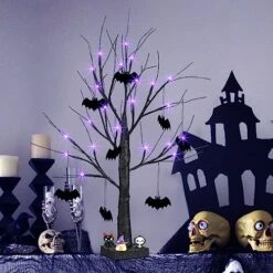 Vanthylit Halloween Tree Decorations, Glittered Black Spooky Tree With Purple Lights And Bat Decorations, Battery Powered Timer Tabletop Tree For Halloween Decorations Indoor Outdoor (2FT, 24LED) -National Tree Company Sale Shop 51Dwre5ya2L