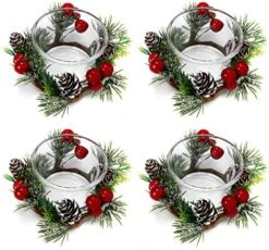 OYATON Christmas Votive Candle Holders With Pinecone Berry Candle Wreath Ring, Decorative Glass Tealight Candle Holder Set Of 4 For Home, Wedding, Living Room And Bedroom Decor(Exclude Candles) -National Tree Company Sale Shop 51E2JlmqHVL. AC
