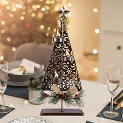 Winemana Tea Light Candle Holders, Christmas Decoration Xmas Tree Metal Tealights Candleholder With Pinecones, Christmas Tabletop Centerpieces For Home Kitchen Fireplace Mantle Holiday Party Decor -National Tree Company Sale Shop 51E3KSowdpL