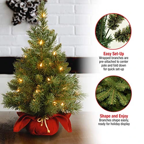 National Tree Company Pre-lit Artificial Mini Christmas Tree | Includes Small Lights And Cloth Bag Base | Majestic Fir - 2 Ft 5 National Tree Company Pre-lit Artificial Mini Christmas Tree | Includes Small Lights And Cloth Bag Base | Majestic Fir - 2 Ft - Image 3